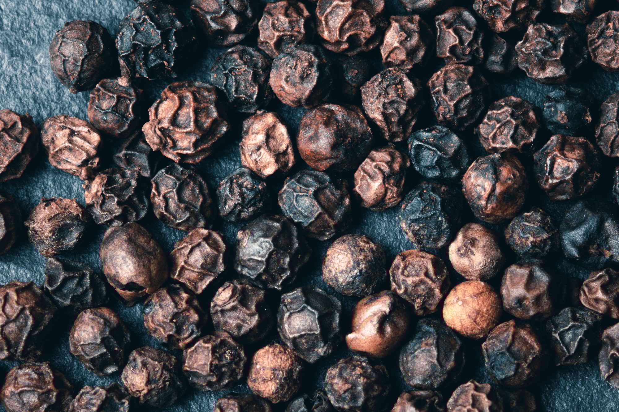 Closeup of black pepper corns